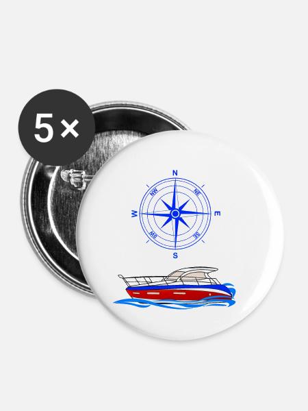 Boot Kompass - Buttons klein 25 mm (5er Pack) - Weiß