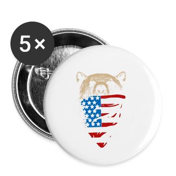 Bear in USA Flag - Buttons small 1''/25 mm (5-pack) - white - Front