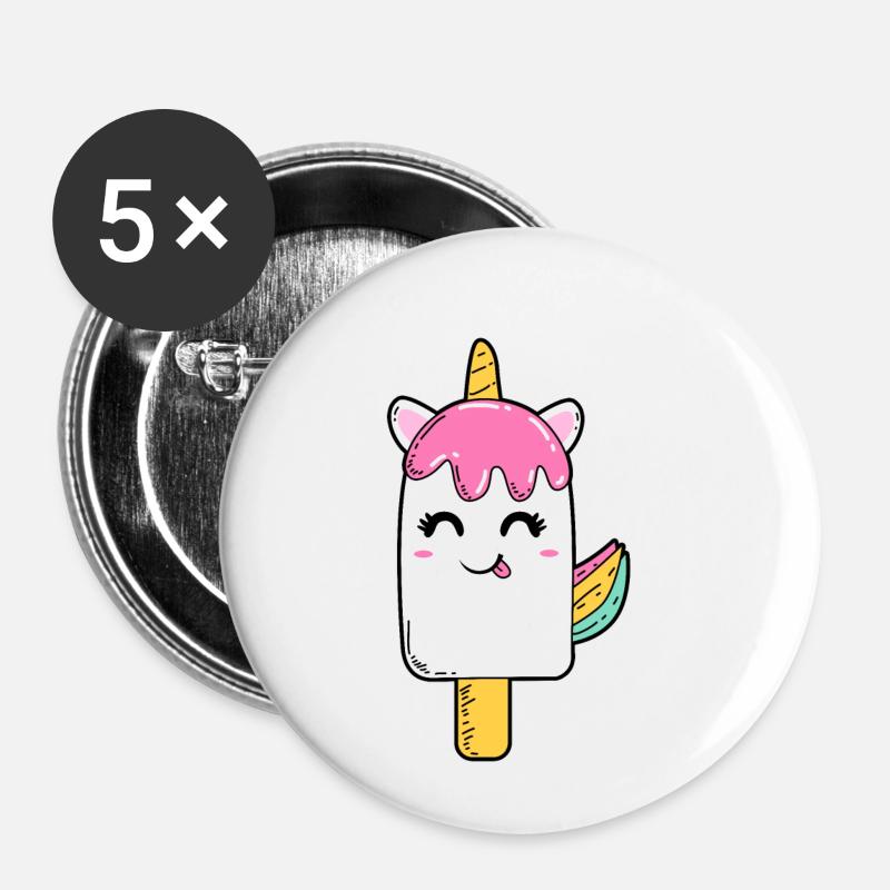 Einhorn Eis - Sommer - Buttons klein 25 mm (5er Pack) - Weiß