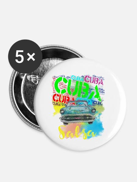 Cuba Salsa Havana Oldtimer Auto - Buttons klein 25 mm (5er Pack) - Weiß
