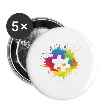 Autism Awareness Puzzle Piece Colorful Rainbow - Buttons small 1''/25 mm (5-pack) - white - Front
