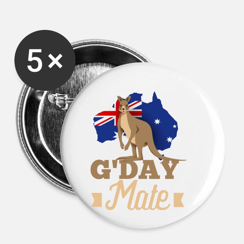 Kangaroo Australian Flag G'Day Mate - Hello - Buttons small 1''/25 mm (5-pack) - white