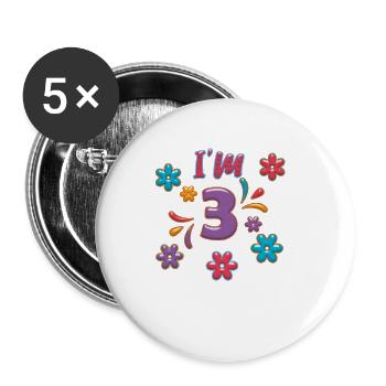3 years old 3 birthday present "I'm 3" - Buttons small 1''/25 mm (5-pack) - white - Front