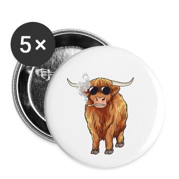 Hochlandrind Highland Kuh Stay High Weed Cannabis - Buttons klein 25 mm (5er Pack) - Weiß - Vorne