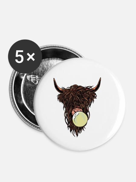 Cool Kuh mit Kaugummi - Buttons klein 25 mm (5er Pack) - Weiß