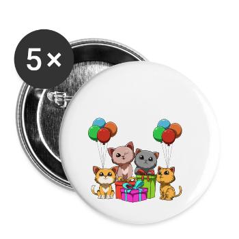 Lustige Katzen Party - 2. Kindergeburtstag - Buttons klein 25 mm (5er Pack) - Weiß - Vorne