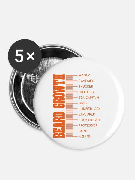 Beard Lover-Beard Chart-Beard Growth - Buttons klein 25 mm (5er Pack) - Weiß