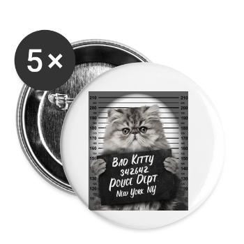Böse Katze Polizeifoto Kätzchen Knast Gefängnis - Buttons klein 25 mm (5er Pack) - Weiß - Vorne