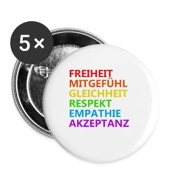 Gegen Rassismus und Diskriminierung - Buttons klein 25 mm (5er Pack) - Weiß - Vorne