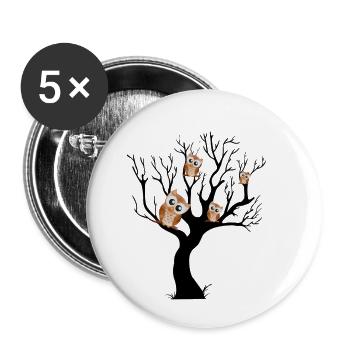 Chouette noctambule sur arbre - Lot de 5 petits badges (25 mm) - blanc - Devant