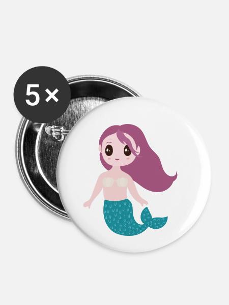 Meerjungfrau - Buttons klein 25 mm (5er Pack) - Weiß