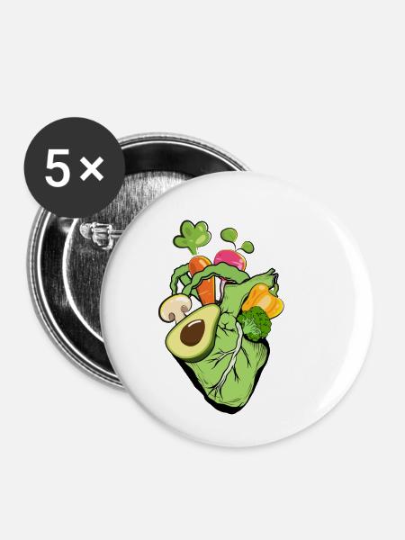 Veganes Herz - Buttons klein 25 mm (5er Pack) - Weiß