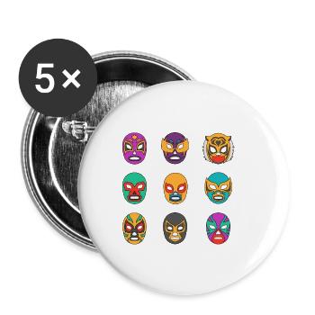 Masques de lutteur mexicain Lucha Libre - Lot de 5 petits badges (25 mm) - blanc - Devant