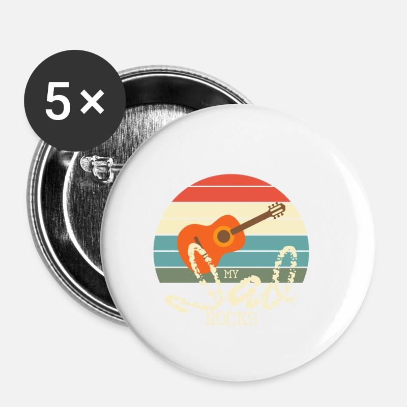 Conception de guitare - My Dad Rocks - Lot de 5 petits badges (25 mm) - blanc
