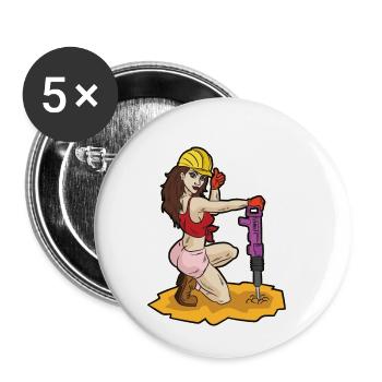 Sexy Bauarbeiterin mit Presslufthammer Erotik Bau - Buttons klein 25 mm (5er Pack) - Weiß - Vorne