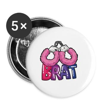 BRAT menottes en peluche DDLG bad girl humour - Lot de 5 petits badges (25 mm) - blanc - Devant