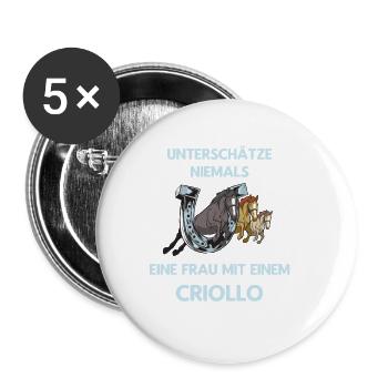 Frau Mit Criollo Pferd Reiten Ausritt - Buttons klein 25 mm (5er Pack) - Weiß - Vorne