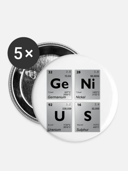 GENIUS Periodensystem grey shadow - Buttons klein 25 mm (5er Pack) - Weiß