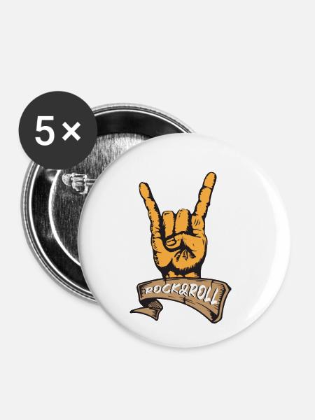 Rock and Roll - Buttons klein 25 mm (5er Pack) - Weiß
