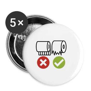Accrochez correctement le papier toilette - Lot de 5 petits badges (25 mm) - blanc - Devant