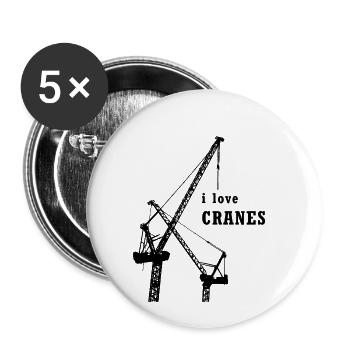 Grue - grutier - J'aime les grues - chantier - Lot de 5 petits badges (25 mm) - blanc - Devant