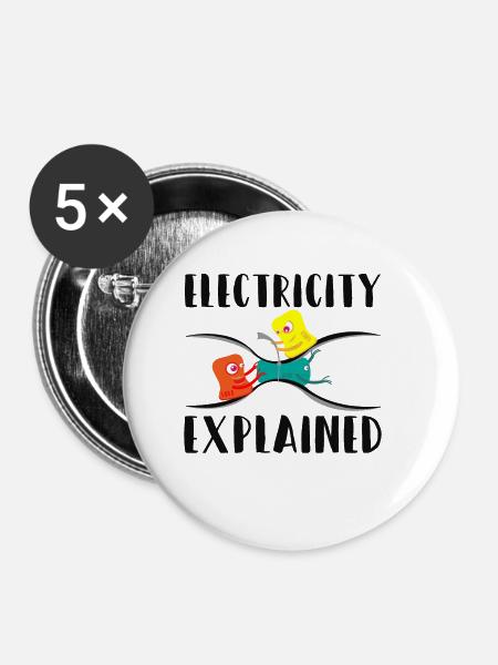 Electricity Explained Physik Nerd - Buttons klein 25 mm (5er Pack) - Weiß