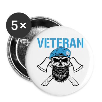 Veteran - Skull with blue berets and axes - Buttons small 1''/25 mm (5-pack) - white - Front