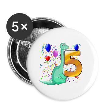 Dino birthday 5 years - Buttons small 1''/25 mm (5-pack) - white - Front