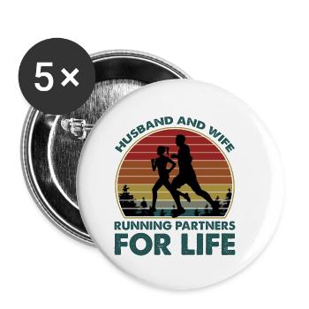Husband And Wife Running Partners For Life T Shirt - Buttons klein 25 mm (5er Pack) - Weiß - Vorne