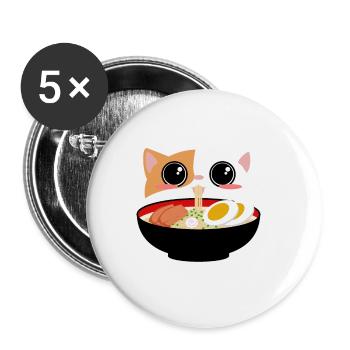Ramen Noodle Kitsune Fox Kawaii Anime Tea Japon - Lot de 5 petits badges (25 mm) - blanc - Devant