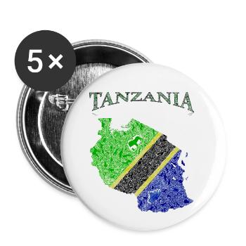 Carte drapeau de la Tanzanie - Lot de 5 petits badges (25 mm) - blanc - Devant