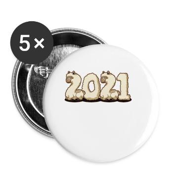 Frohes Neues Jahr 2021 Fluffy Llama Alpaca Nettes Geschenk - Buttons klein 25 mm (5er Pack) - Weiß - Vorne