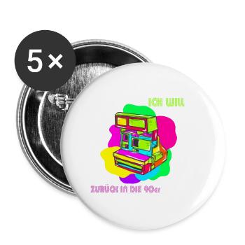 90er jahre - Buttons klein 25 mm (5er Pack) - Weiß - Vorne