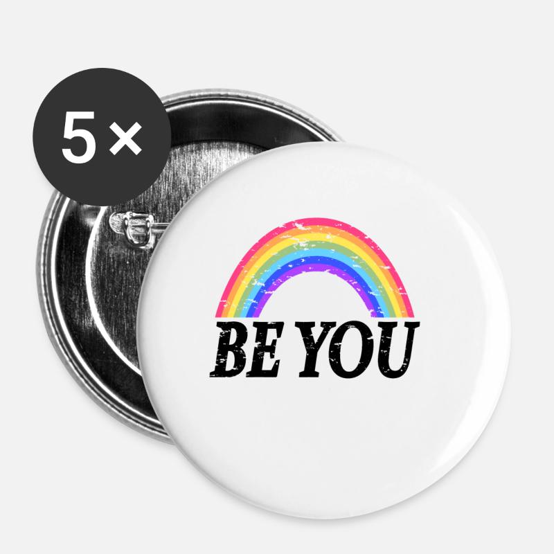 Rainbow - Buttons klein 25 mm (5er Pack) - Weiß