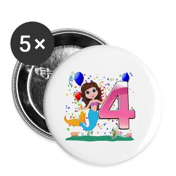 Mermaid 4 years for 4th birthday for girls - Buttons small 1''/25 mm (5-pack) - white - Front