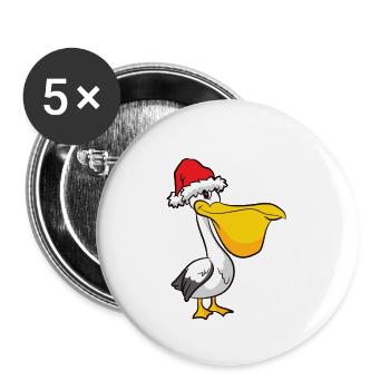 Pélican avec chapeau de Noël Pélican de Noël - Lot de 5 petits badges (25 mm) - blanc - Devant