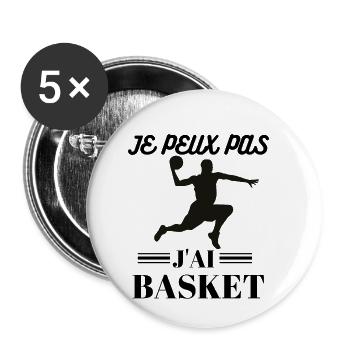 Je peux pas j ai basket - Lot de 5 petits badges (25 mm) - blanc - Devant