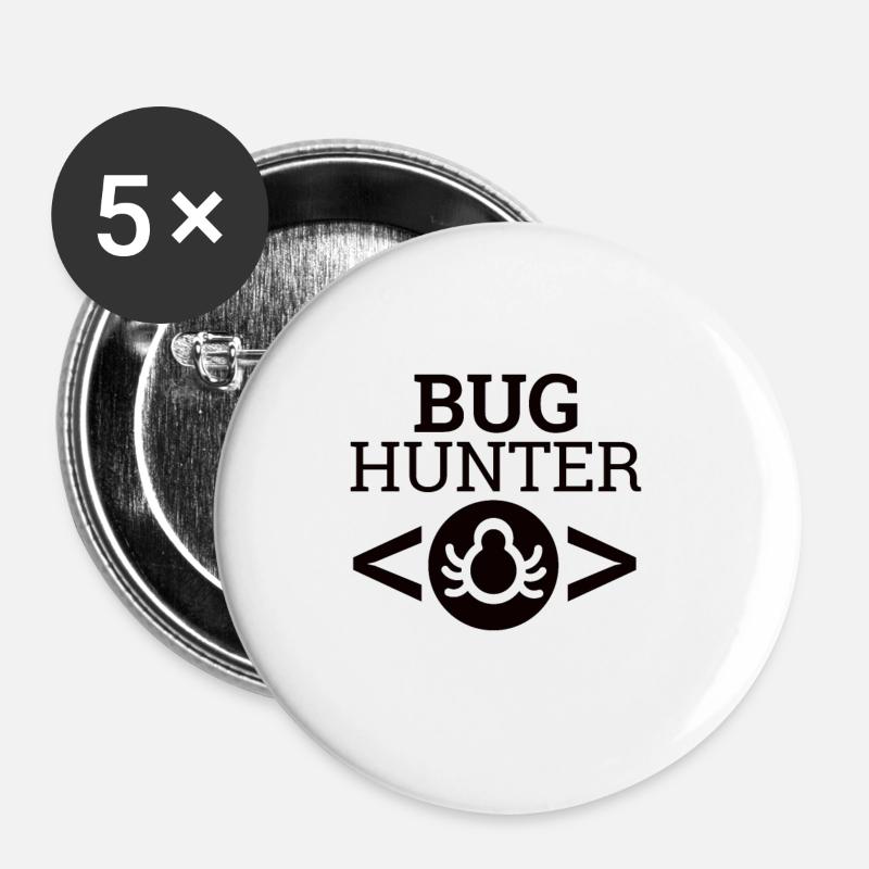 « Bug Hunter » | Informatique, programmeurs - Lot de 5 petits badges (25 mm) - blanc