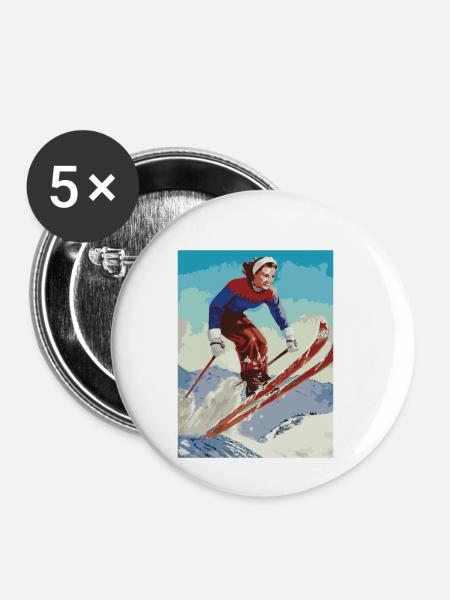 Ski - Buttons klein 25 mm (5er Pack) - Weiß