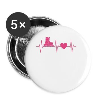 Inlineskaten Geschenk Rollerblading EKG Linie Herz - Buttons klein 25 mm (5er Pack) - Weiß - Vorne