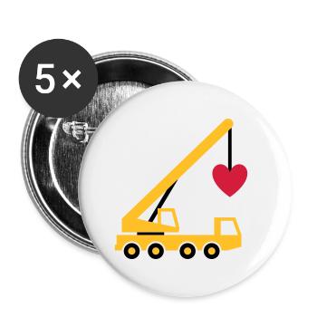 ★ Les couleurs de conception peuvent être modifiées ★ Grue mobile avec un cœur - Lot de 5 petits badges (25 mm) - blanc - Devant