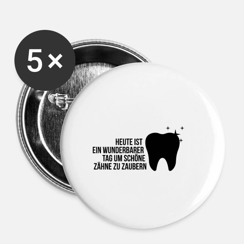 Schöne Zähne - Buttons klein 25 mm (5er Pack) - Weiß