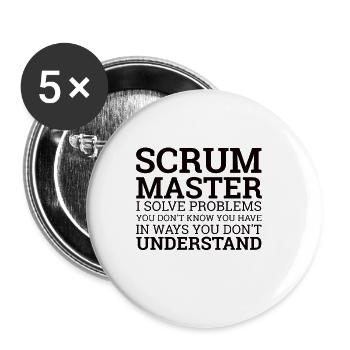 « Scrum Master » | - Lot de 5 petits badges (25 mm) - blanc - Devant