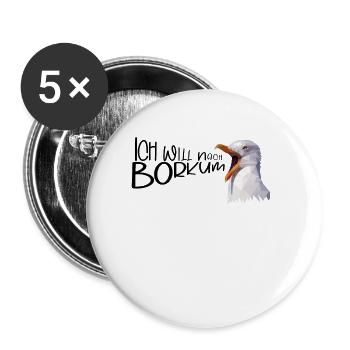 Borkum Urlaub Möwe Nordsee Insel Küste Geschenk - Buttons klein 25 mm (5er Pack) - Weiß - Vorne