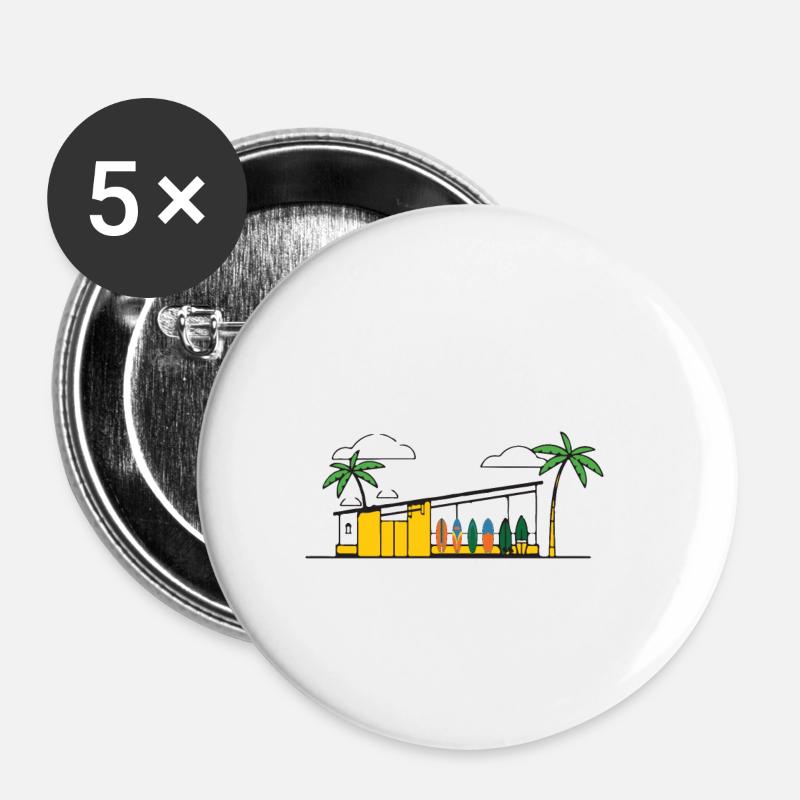 Travel Surfing - Lot de 5 petits badges (25 mm) - blanc