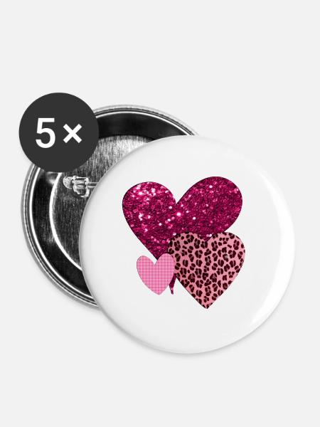 Hübsche rosa Herzen - Buttons klein 25 mm (5er Pack) - Weiß