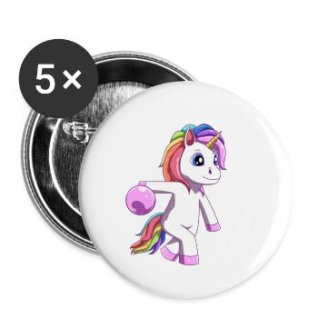 Licorne mignonne avec boule de bowling - Lot de 5 petits badges (25 mm) - blanc - Devant