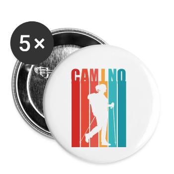 Chemin de Saint-Jacques motif femme pèlerin & randonneur Camino - Lot de 5 petits badges (25 mm) - blanc - Devant