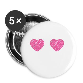 BOOBIES Brustkrebs Geschenk Pink Ribbon - Buttons klein 25 mm (5er Pack) - Weiß - Vorne