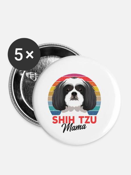 Shih Tzu - Buttons klein 25 mm (5er Pack) - Weiß